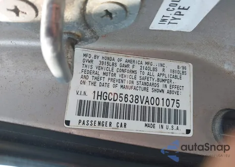 1997 Honda Accord Lx from USA, damaged, VIN 1HGCD5638VA001075